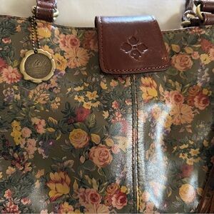 Floral Leather Shoulder Bag with Brown Trim